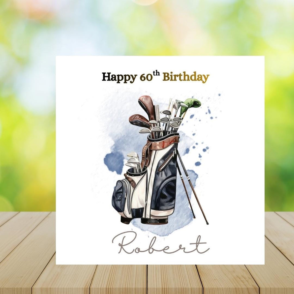 Personalised 60th Birthday Card, Golf Theme, Custom Name Card for Him Dad Grandad