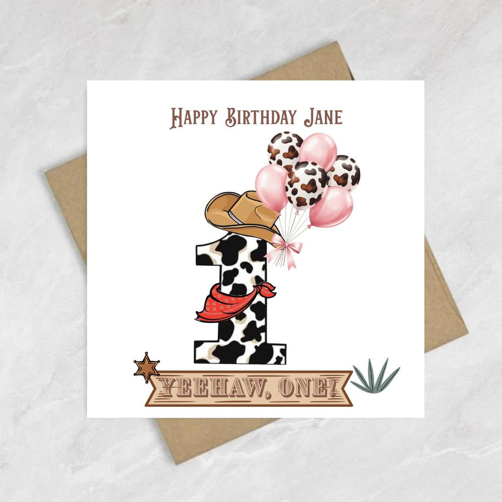 Personalised cowgirl happy 1st birthday card, First Rodeo Themed Card For Daughter Granddaughter Niece