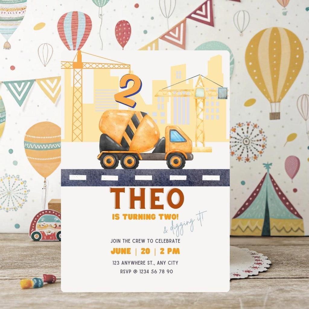 Construction Truck Birthday Invitation: Editable Digger Party Invite (Digital Download 5x7in Template)