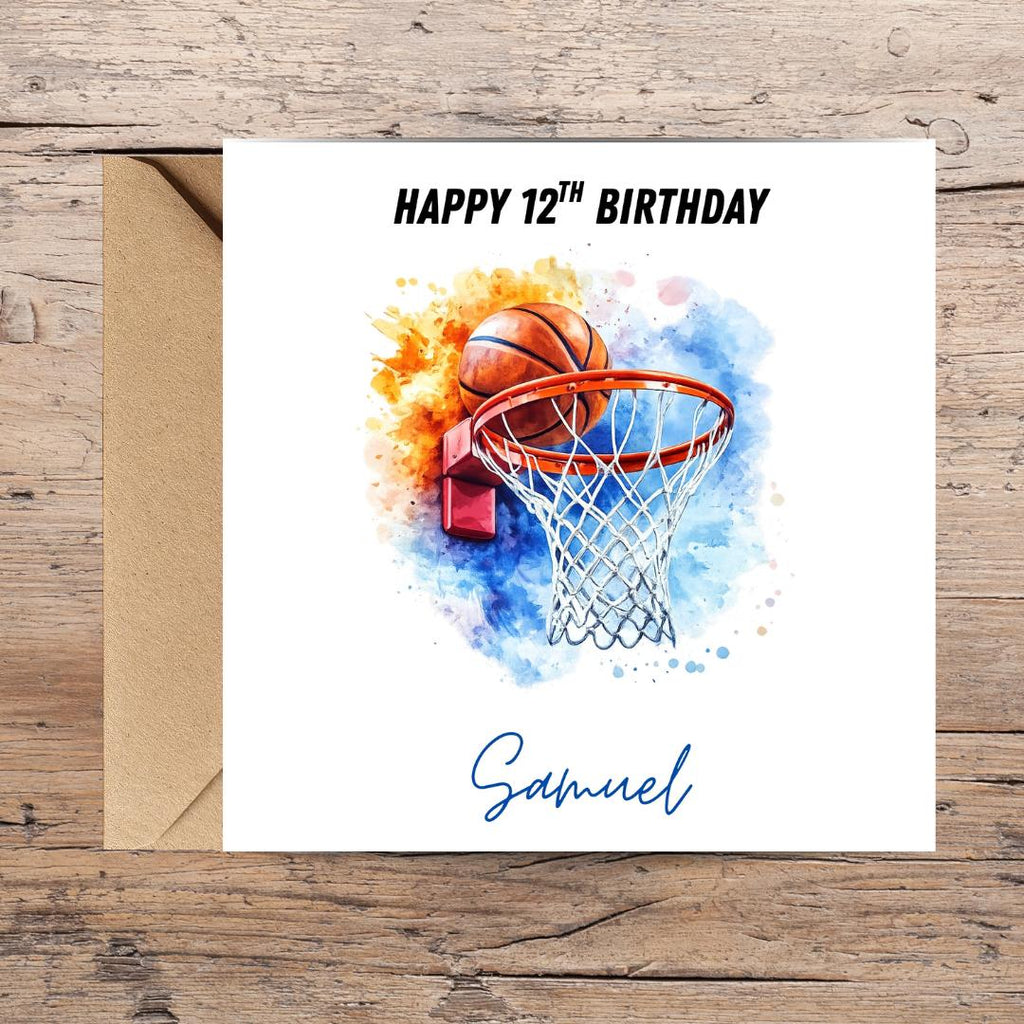 Personalised Basketball Birthday Card, Slam Dunk, Custom Name, Age 12