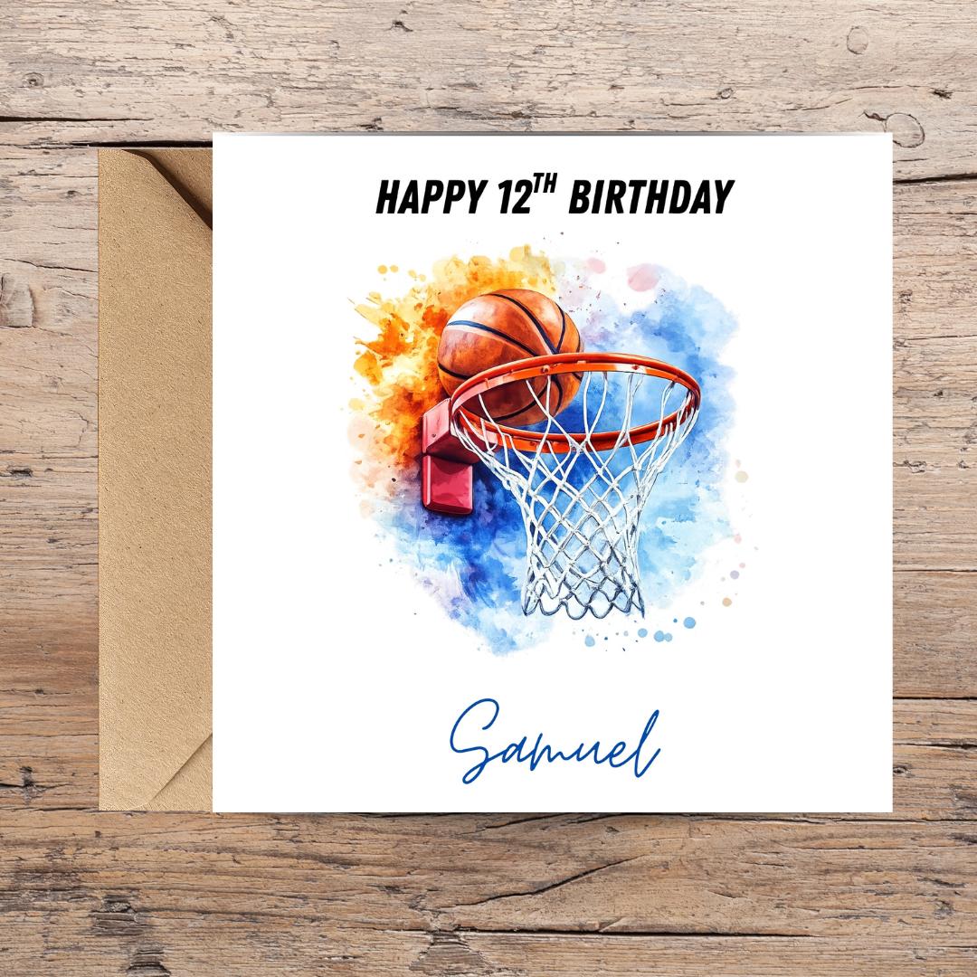 Personalised Basketball Birthday Card, Slam Dunk, Custom Name, Age 12