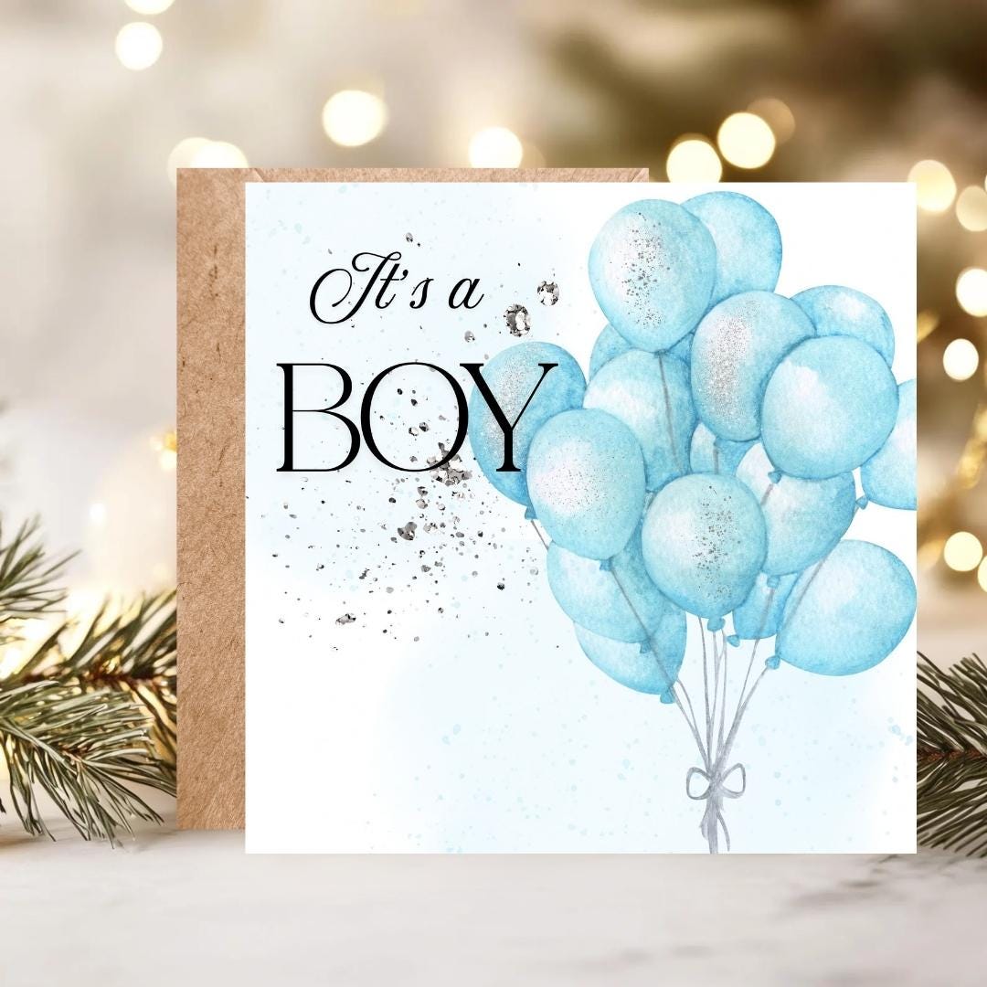 It's a Boy Card, Blue Balloons New Baby Greeting, Welcome Gift