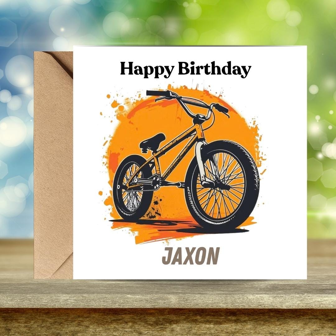 Personalized Birthday Card for Son, Custom Name Teen BMX Bike Rider Card