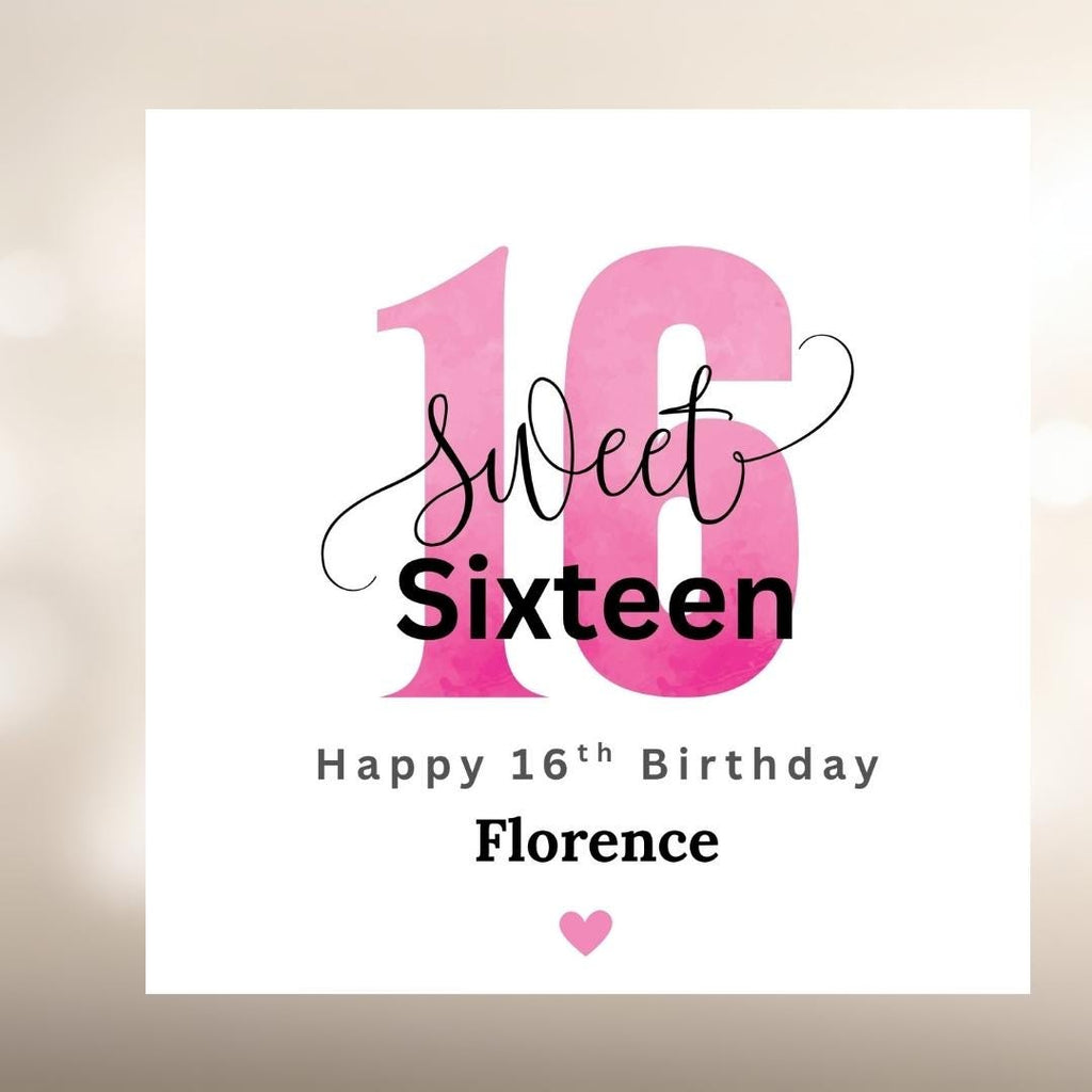 Personalized 16th Birthday Card: Pink Sweet Sixteen Card