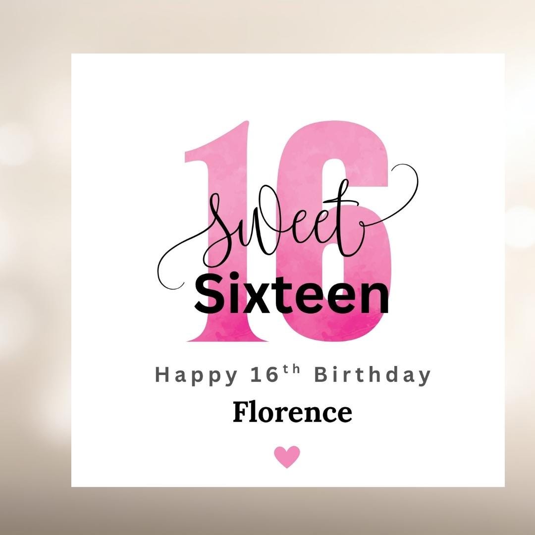 Personalized 16th Birthday Card: Pink Sweet Sixteen Card
