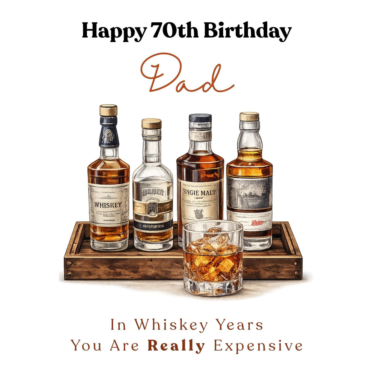 Funny 70th Birthday Card For Husband, Dad, Grandpa - Whiskey Lover Card