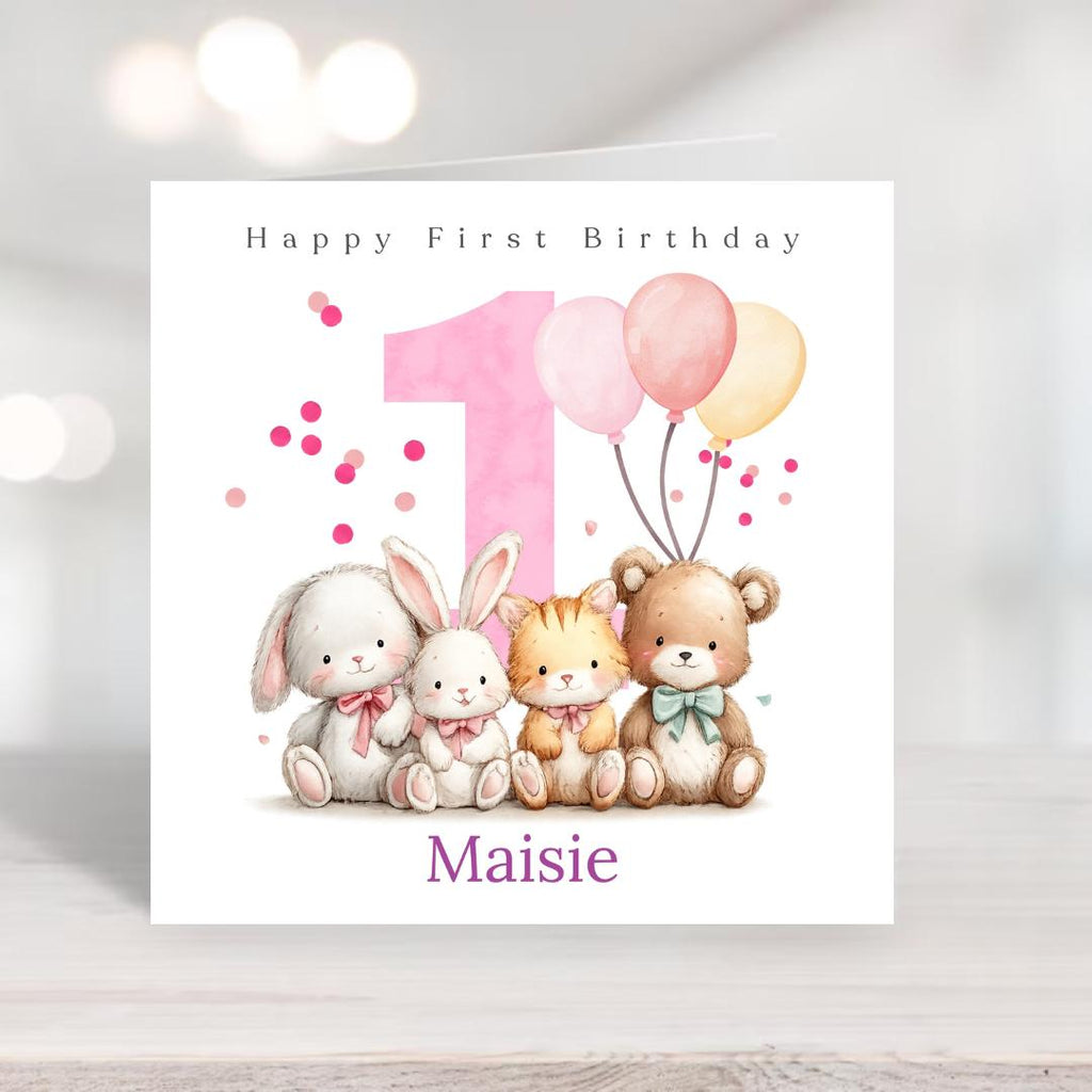Personalized first Birthday Card For Granddaughter Daughter Niece, First Birthday Custom name Big Number One