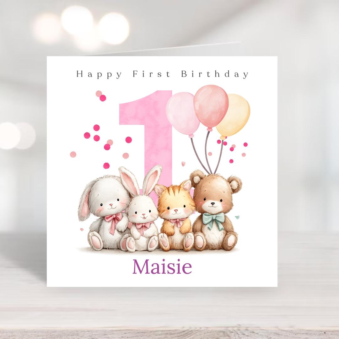 Personalized first Birthday Card For Granddaughter Daughter Niece, First Birthday Custom name Big Number One