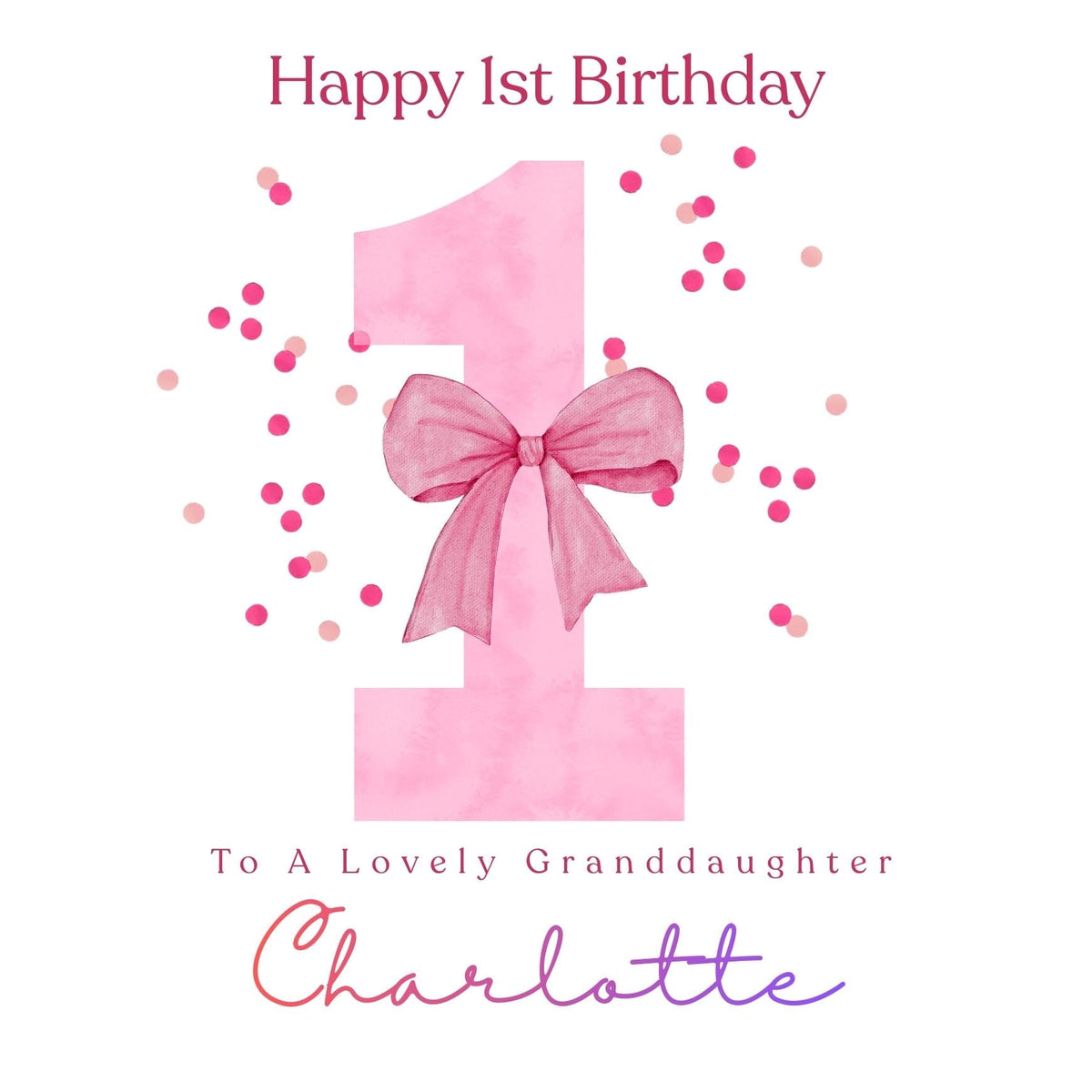 Personalized 1st Birthday Card For Granddaughter, Pink Bow Design