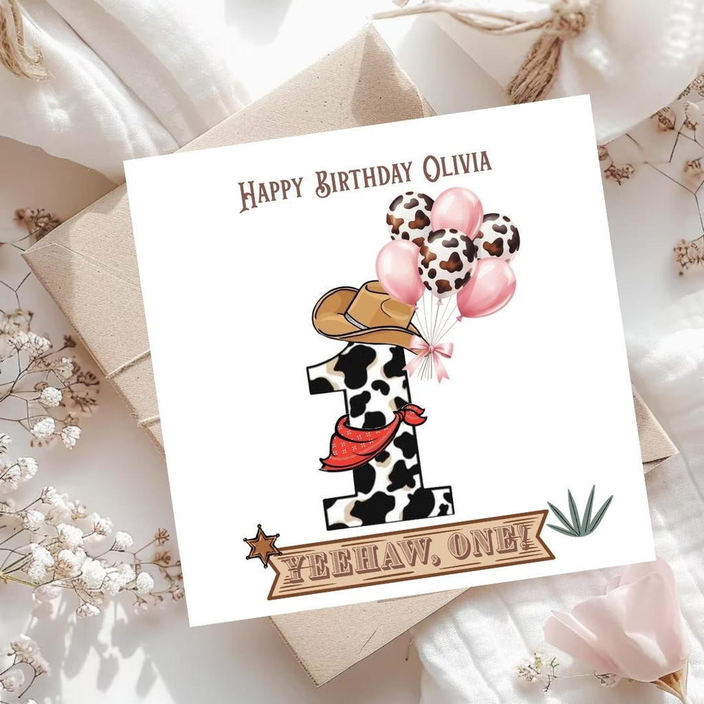 Personalised cowgirl happy 1st birthday card, First Rodeo Themed Card For Daughter Granddaughter Niece