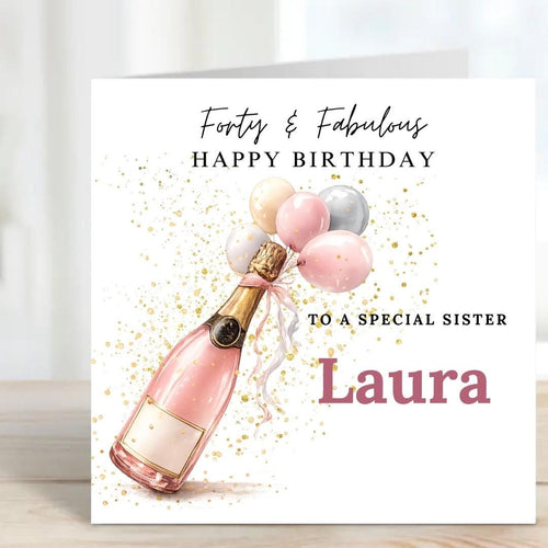 40th Birthday Card for Sister, Forty & Fabulous Luxury Champagne Card, Birthday Card for Her