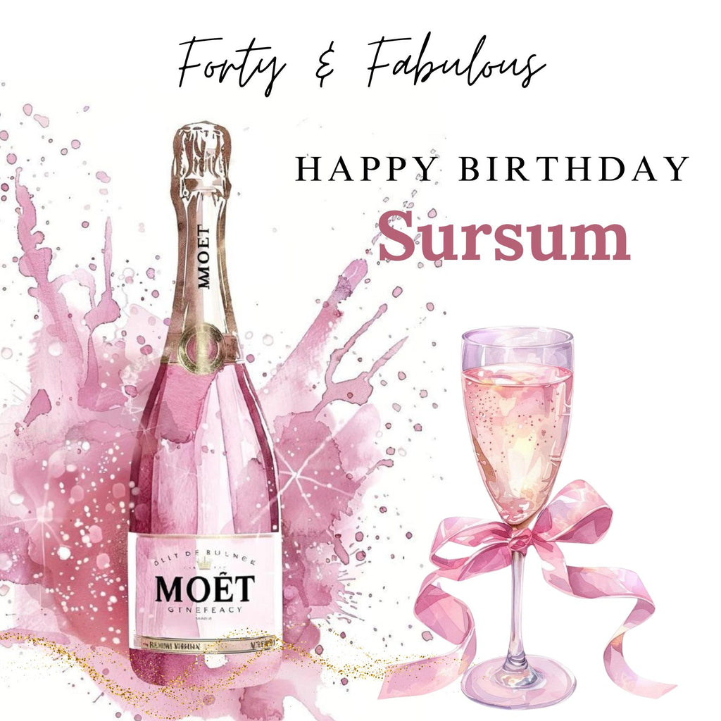 Personalized 40th Birthday Card, Pink Champagne Gold Dust Design