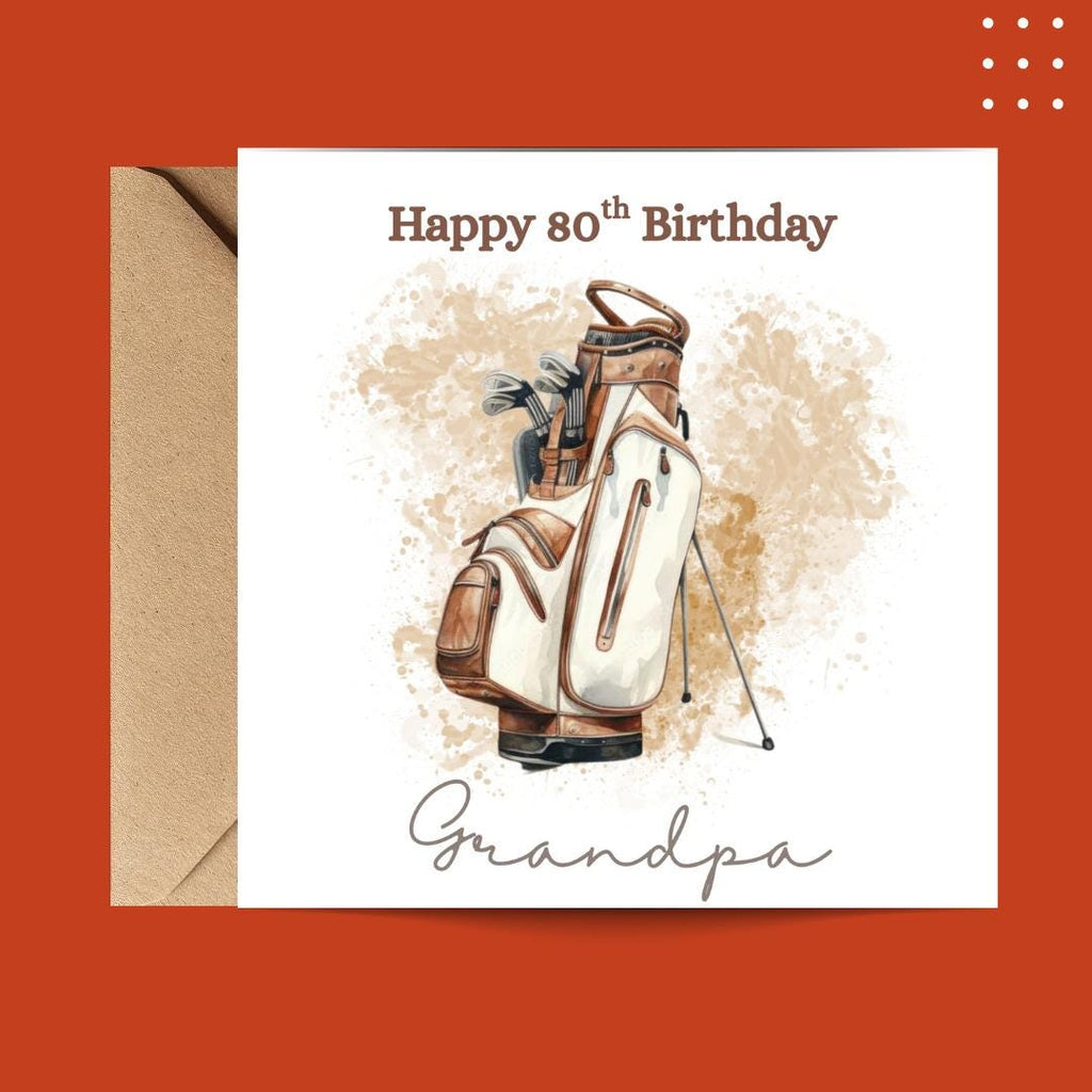 Personalised 80th Birthday Card, Golf Theme, Custom Name Card for Him Dad Grandad