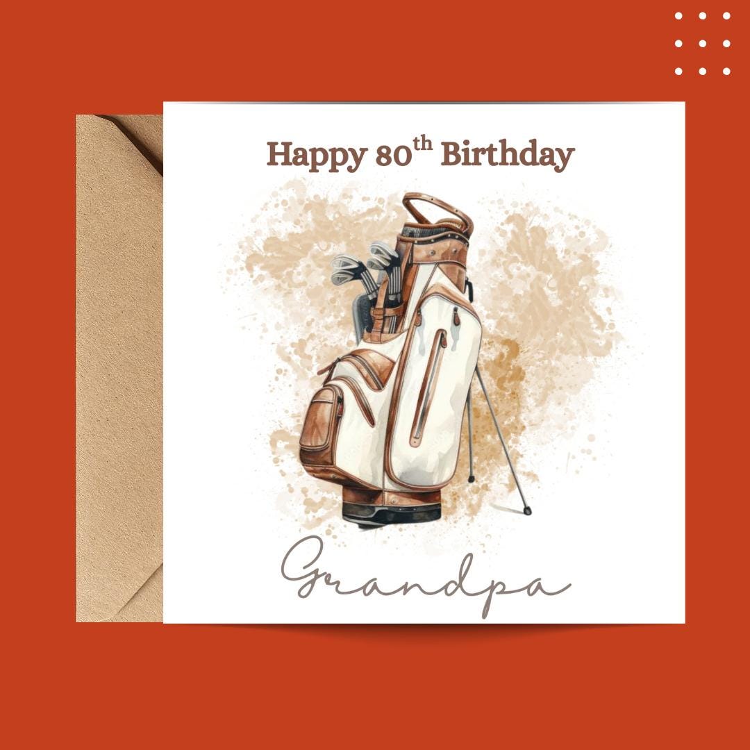 Personalised 80th Birthday Card, Golf Theme, Custom Name Card for Him Dad Grandad