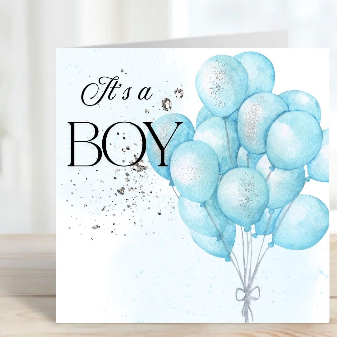 It's a Boy Card, Blue Balloons New Baby Greeting, Welcome Gift