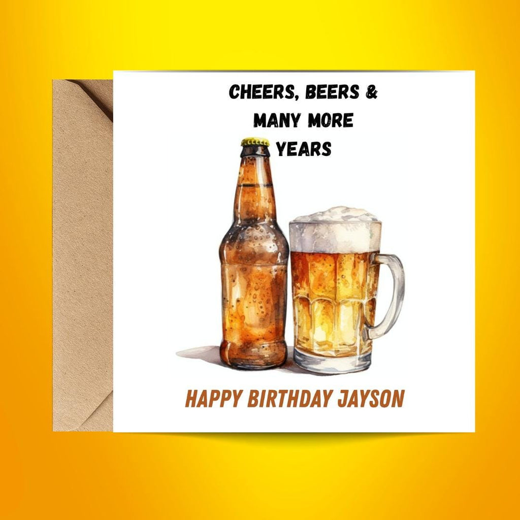 Personalized Beer Birthday Card for Men, Custom Name Humorous Greeting Card Dad Friend Son