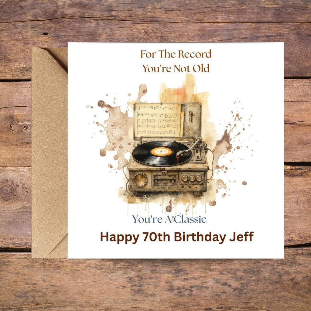 Funny 70th Birthday Card For Husband, Dad, Grandpa, Uncle - Record Player Humour Greeting Cards