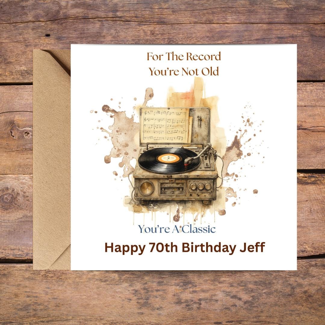 Funny 70th Birthday Card For Husband, Dad, Grandpa, Uncle - Record Player Humour Greeting Cards