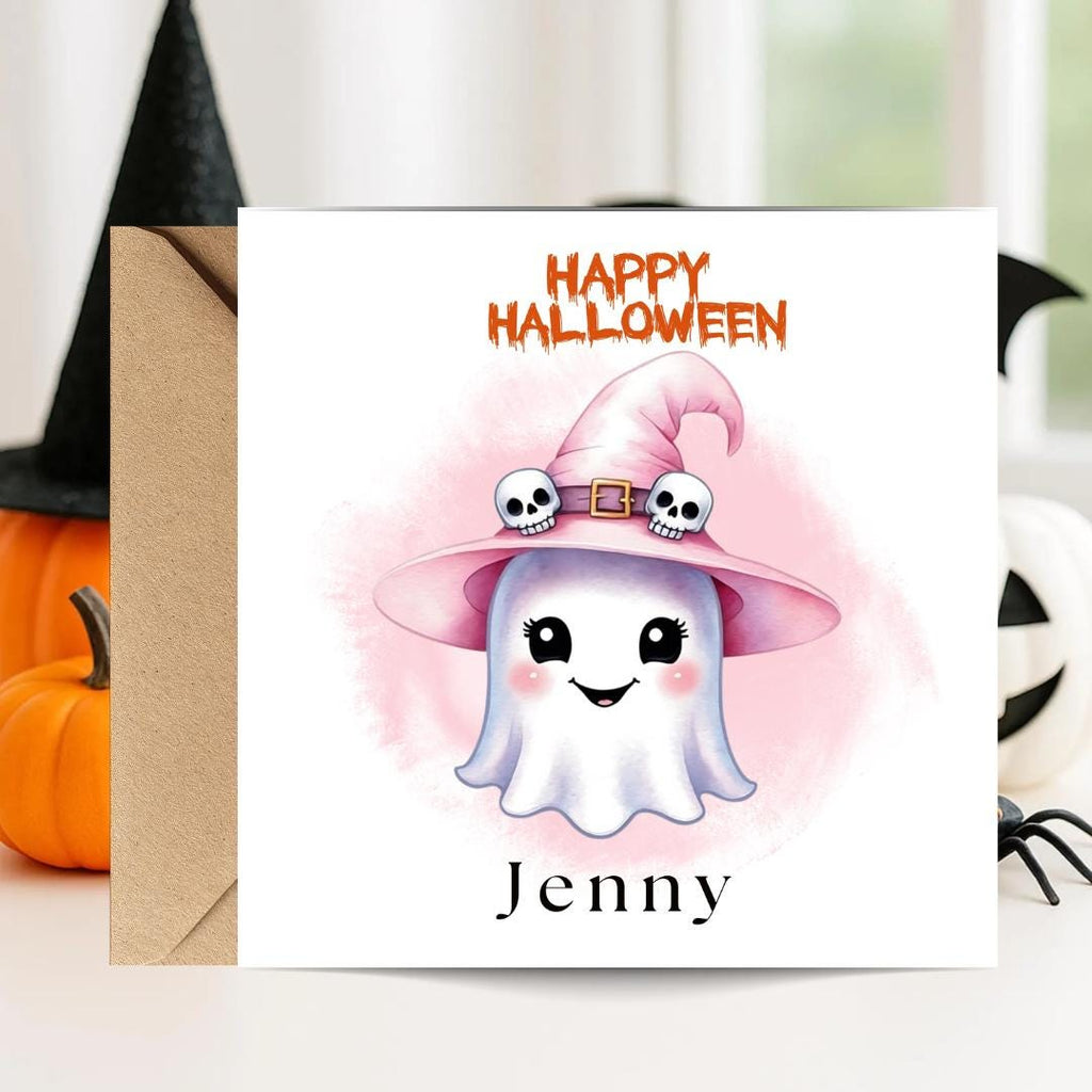Personalized Halloween Cards: Spooky Ghost & Pumpkin Card