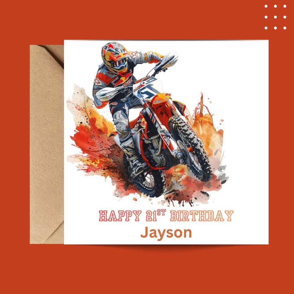 Personalized 21st Birthday Card For Son, Custom Name Motorbike Rider Cards for Him