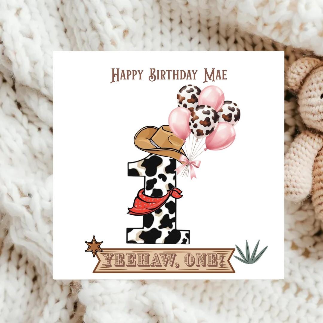 Personalised cowgirl happy 1st birthday card, First Rodeo Themed Card For Daughter Granddaughter Niece