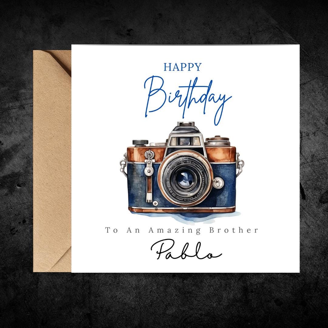Personalised Birthday Card For Photographer Son Grandson Friend, DSLR Camera Minimalist Cards