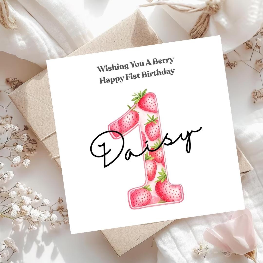 Personalized Strawberry 1st Birthday Card, Granddaughter Daughter Niece, Berry Sweet One