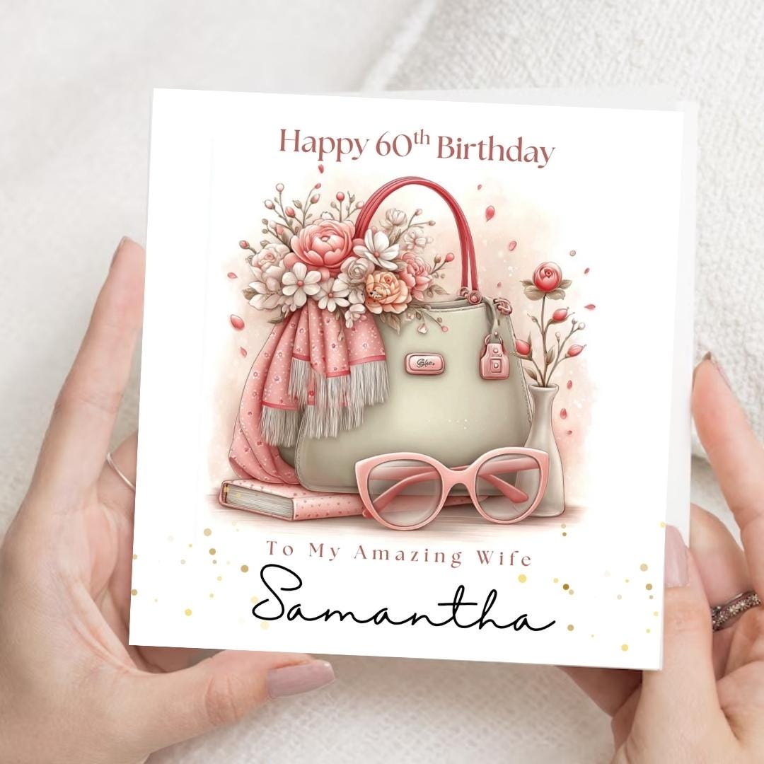 Personalized 60th Birthday Card For Wife, Mum, Grandmother, Custom Name Elegant 60th Cards