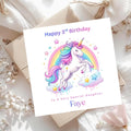 Personalised Unicorn 3rd Birthday Card for Daughter, Rainbow Unicorn Custom Name Age 3 Cards