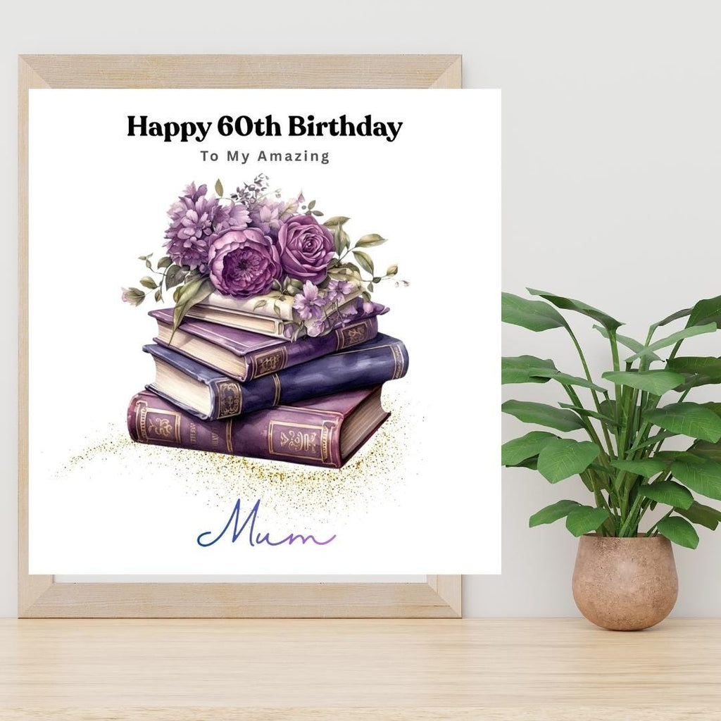 Personalised 60th Birthday Card, Book Lover Design, Custom Name Greeting (Mum, Wife)