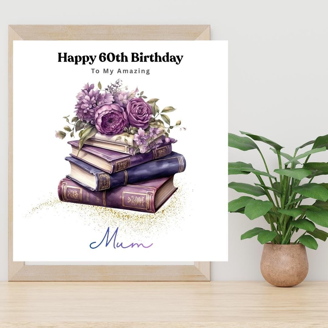 Personalised 60th Birthday Card, Book Lover Design, Custom Name Greeting (Mum, Wife)