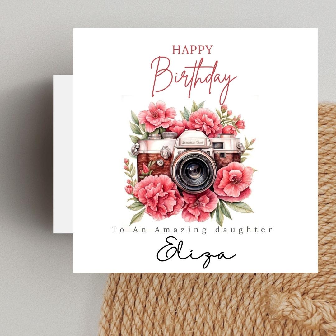 Personalised Birthday Card For Photographer Daughter Granddaughter Friend, DSLR Camera Minimalist Cards