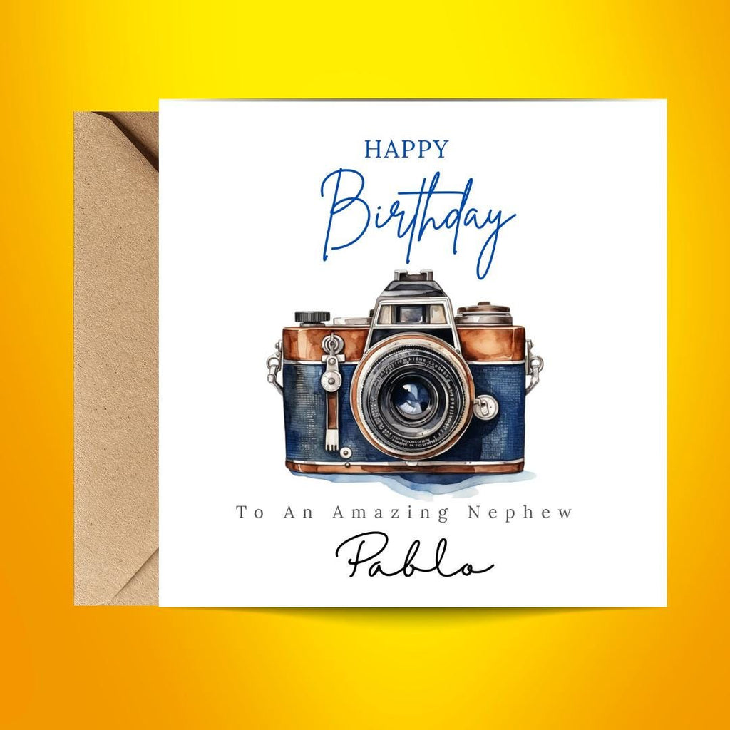 Personalised Birthday Card For Photographer Son Grandson Friend, DSLR Camera Minimalist Cards