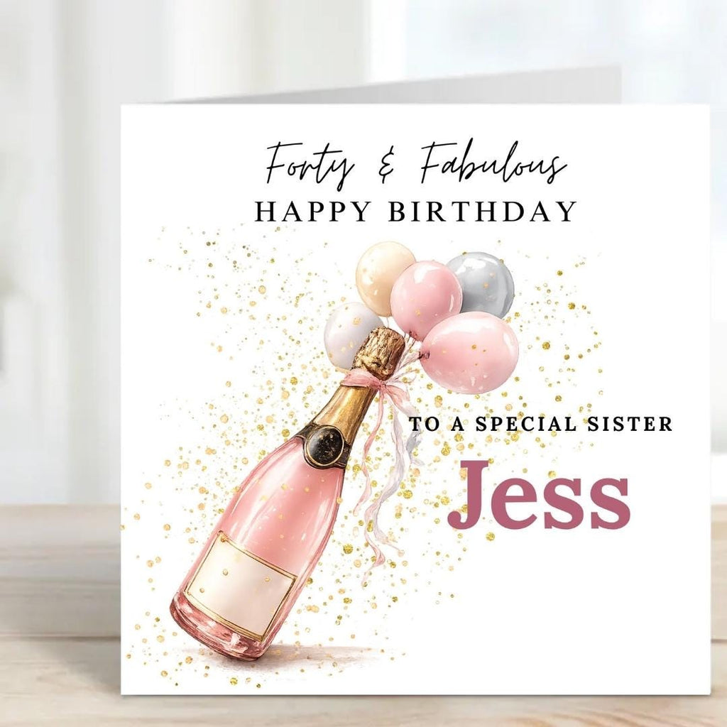 40th Birthday Card for Sister, Forty & Fabulous Luxury Champagne Card, Birthday Card for Her