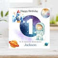Personalized Kids Space Birthday Card, Astronaut Rocket number card