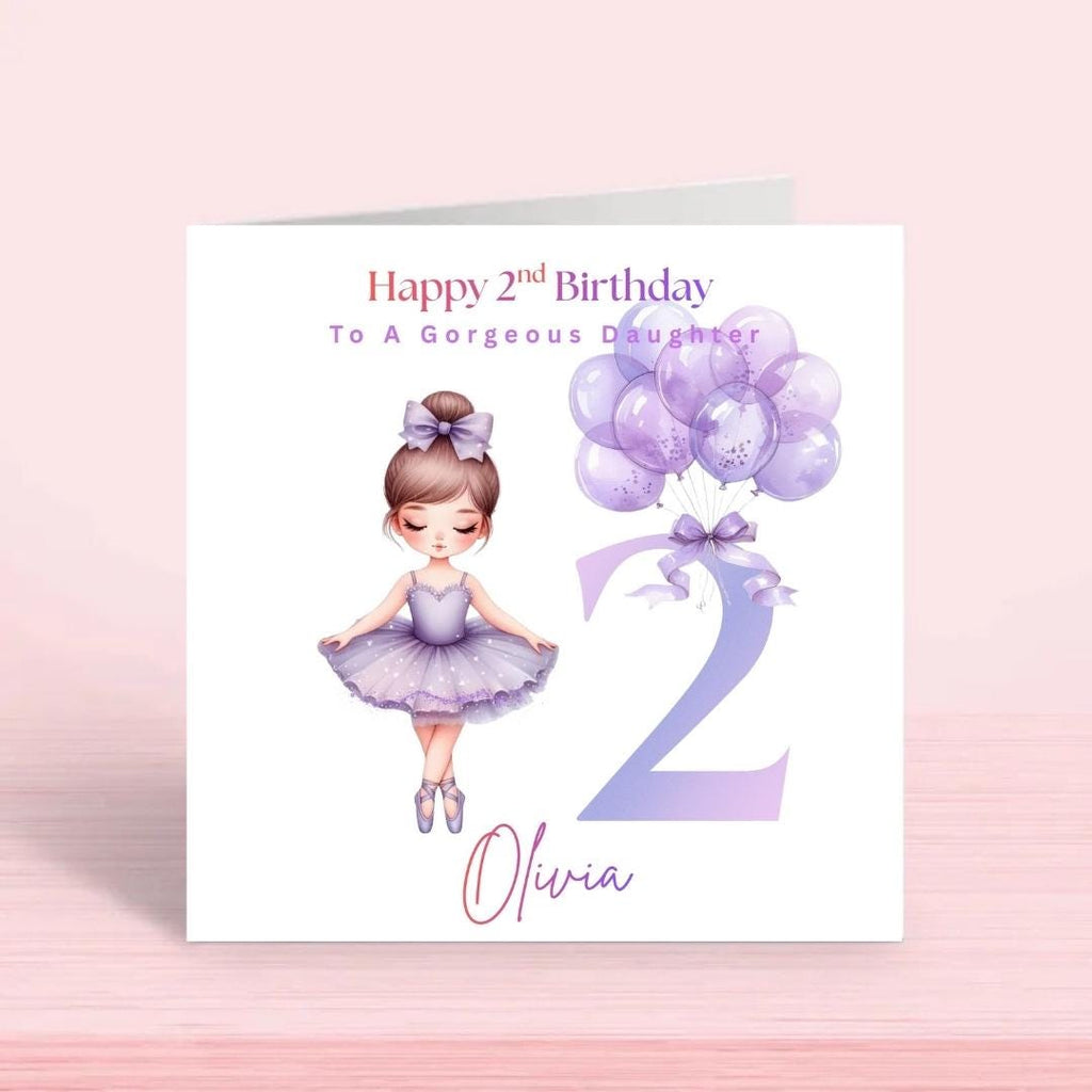 Personalized Ballerina 2nd Birthday Card, Purple Tutu Design, Daughter Niece Granddaughter