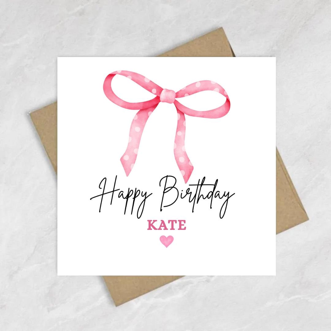 Personalized Coquette Bow Birthday Card For Her, Custom Name Girls Birthday Cards
