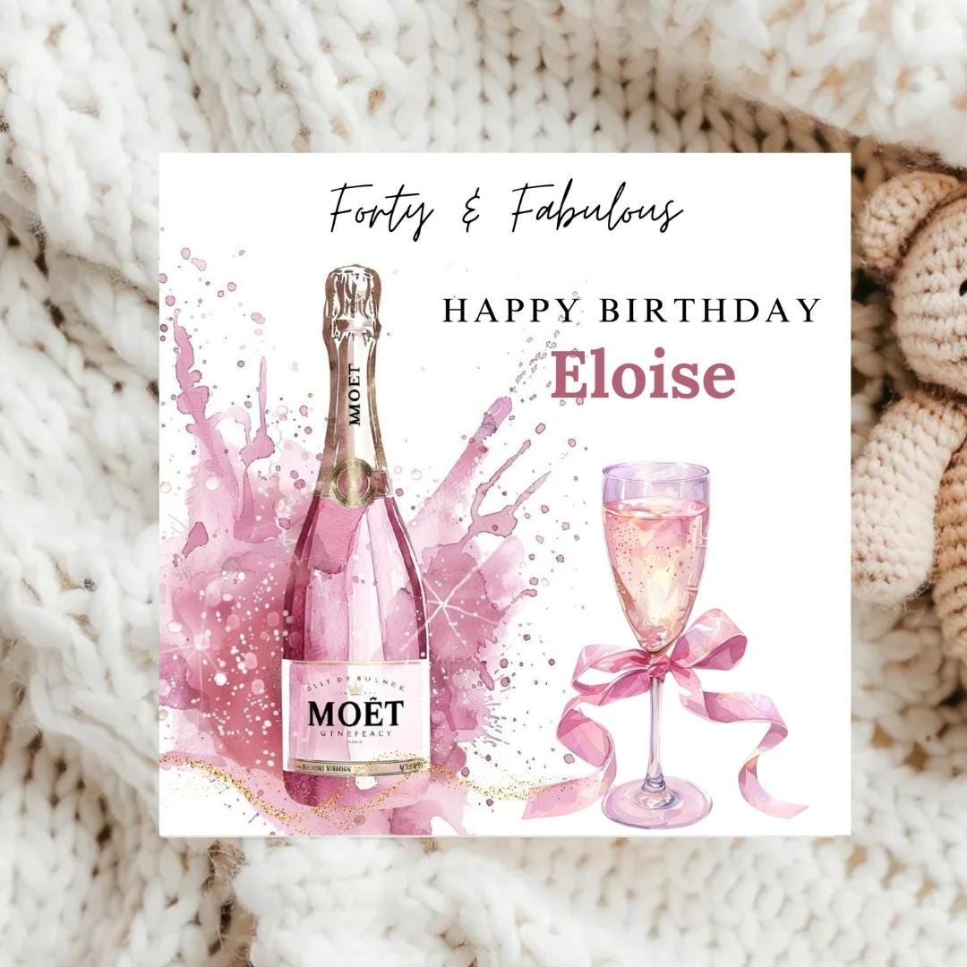 Personalized 40th Birthday Card, Pink Champagne Gold Dust Design