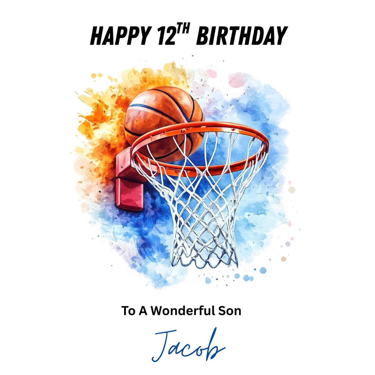 Personalised Basketball Birthday Card, Slam Dunk, Custom Name, Age 12