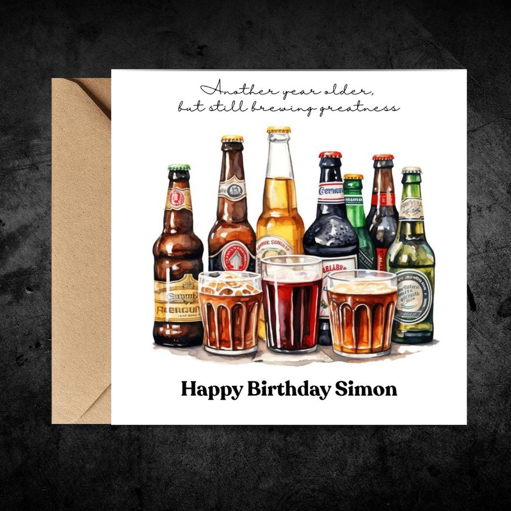 Personalized Beer Birthday Card, Custom Name Humorous Greeting Dad Friend Son