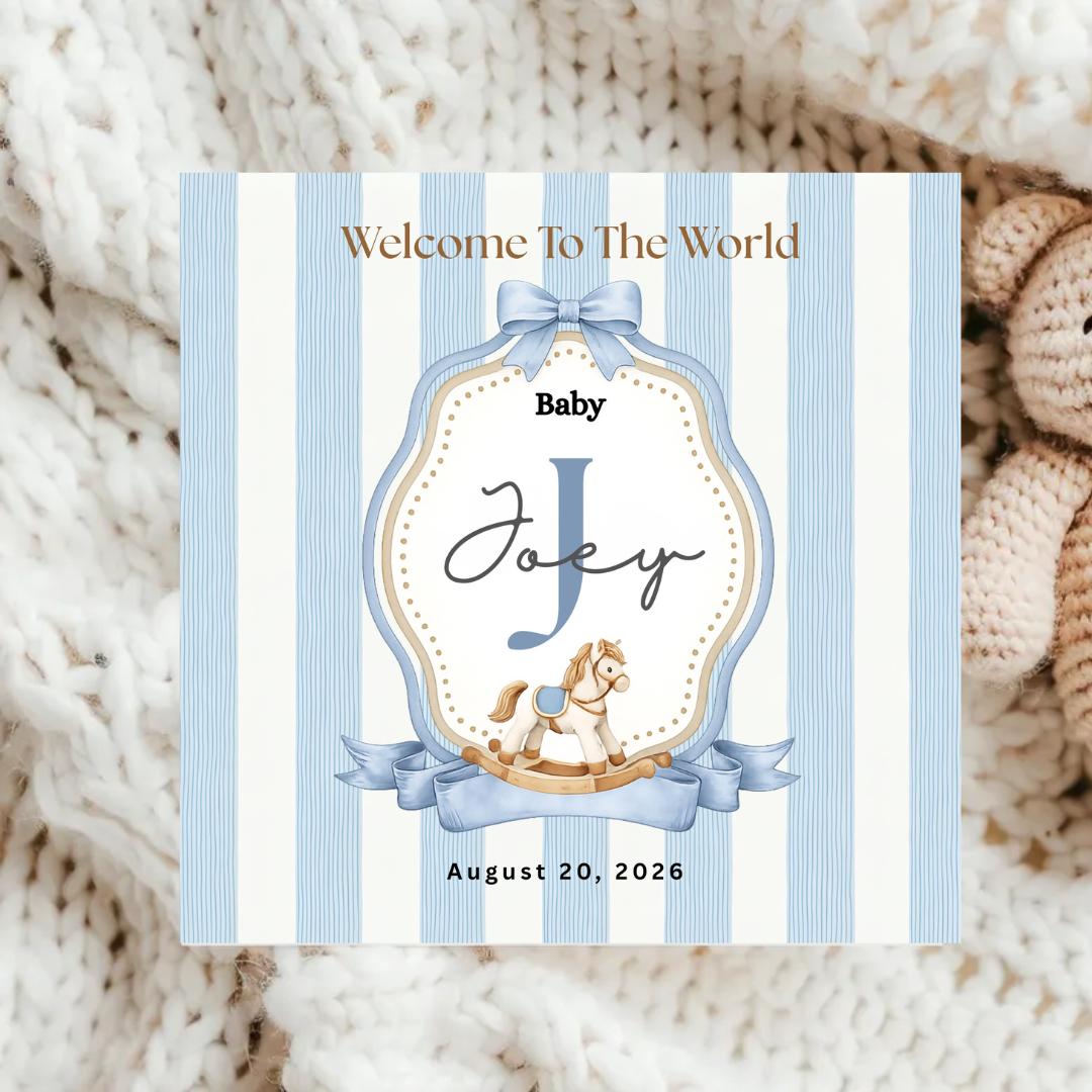Personalised Baby Boy Welcome Card, Custom Name Initial, Newborn Congratulations