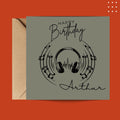 Personalized Music Birthday Card, Vinyl Headphones Custom Name, Unisex Teen Birthday Cards