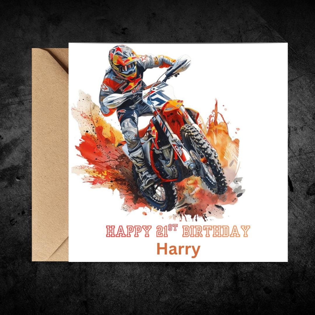 Personalized 21st Birthday Card For Son, Custom Name Motorbike Rider Cards for Him