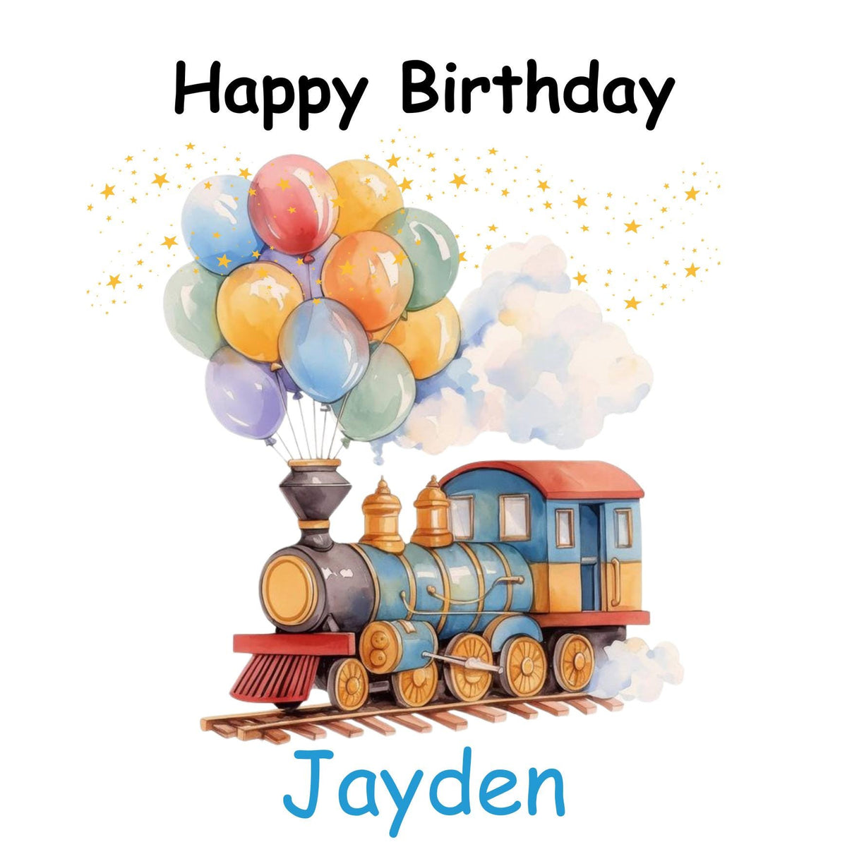 Personalized Train Birthday Card, Kids Name Keepsake