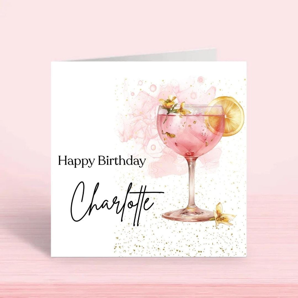 Personalized Cocktail Birthday Card – Custom Name, Stylish Design