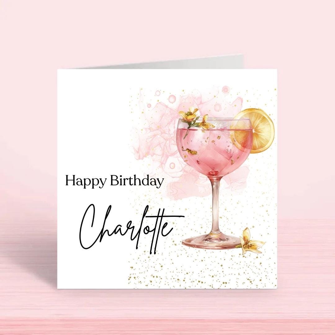 Personalized Cocktail Birthday Card – Custom Name, Stylish Design