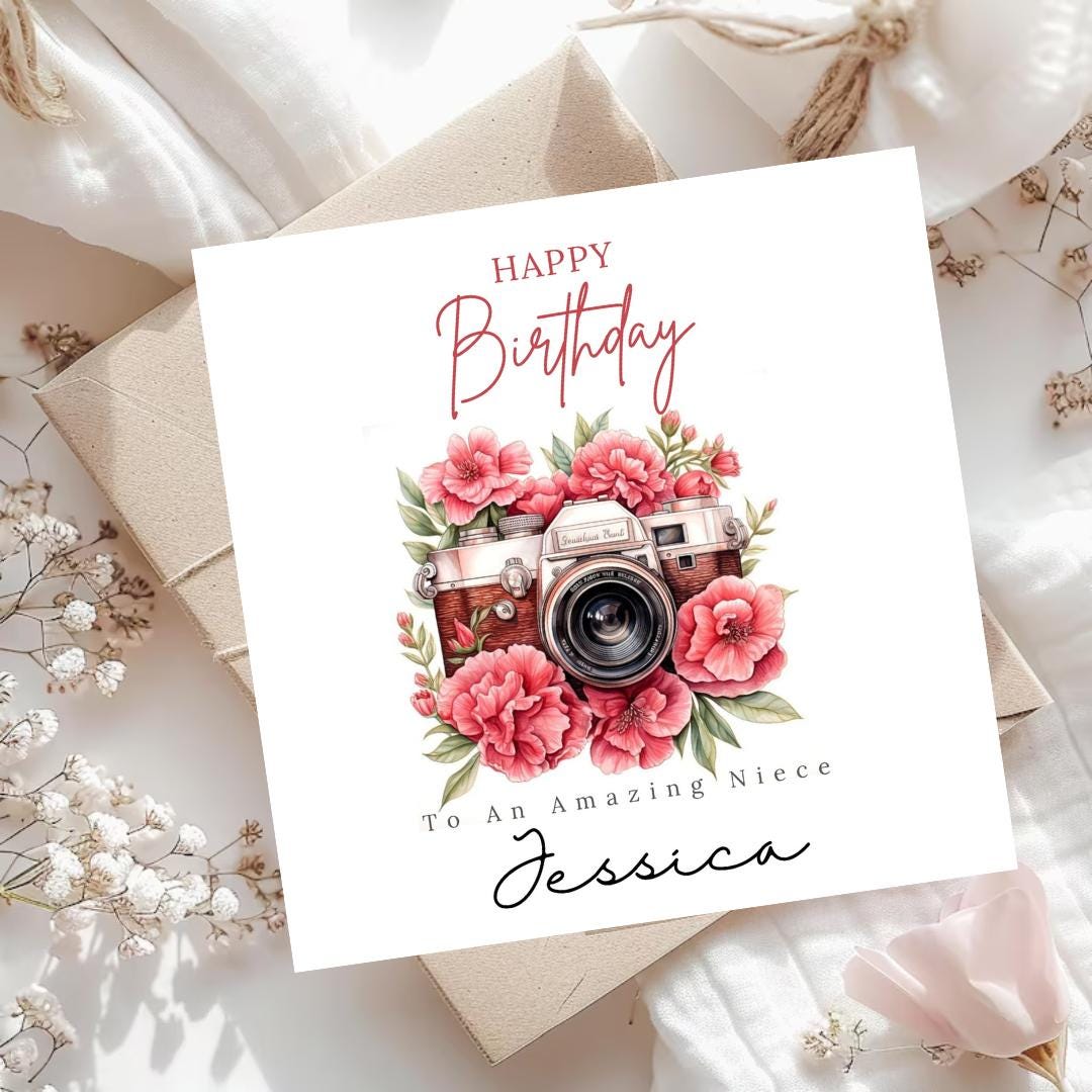 Personalised Birthday Card For Photographer Daughter Granddaughter Friend, DSLR Camera Minimalist Cards