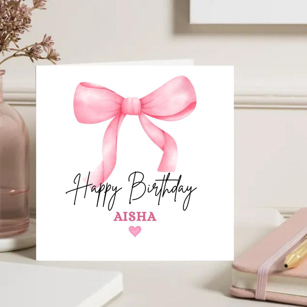 Personalized Coquette Bow Birthday Card For Her, Custom Name Girls Birthday Cards