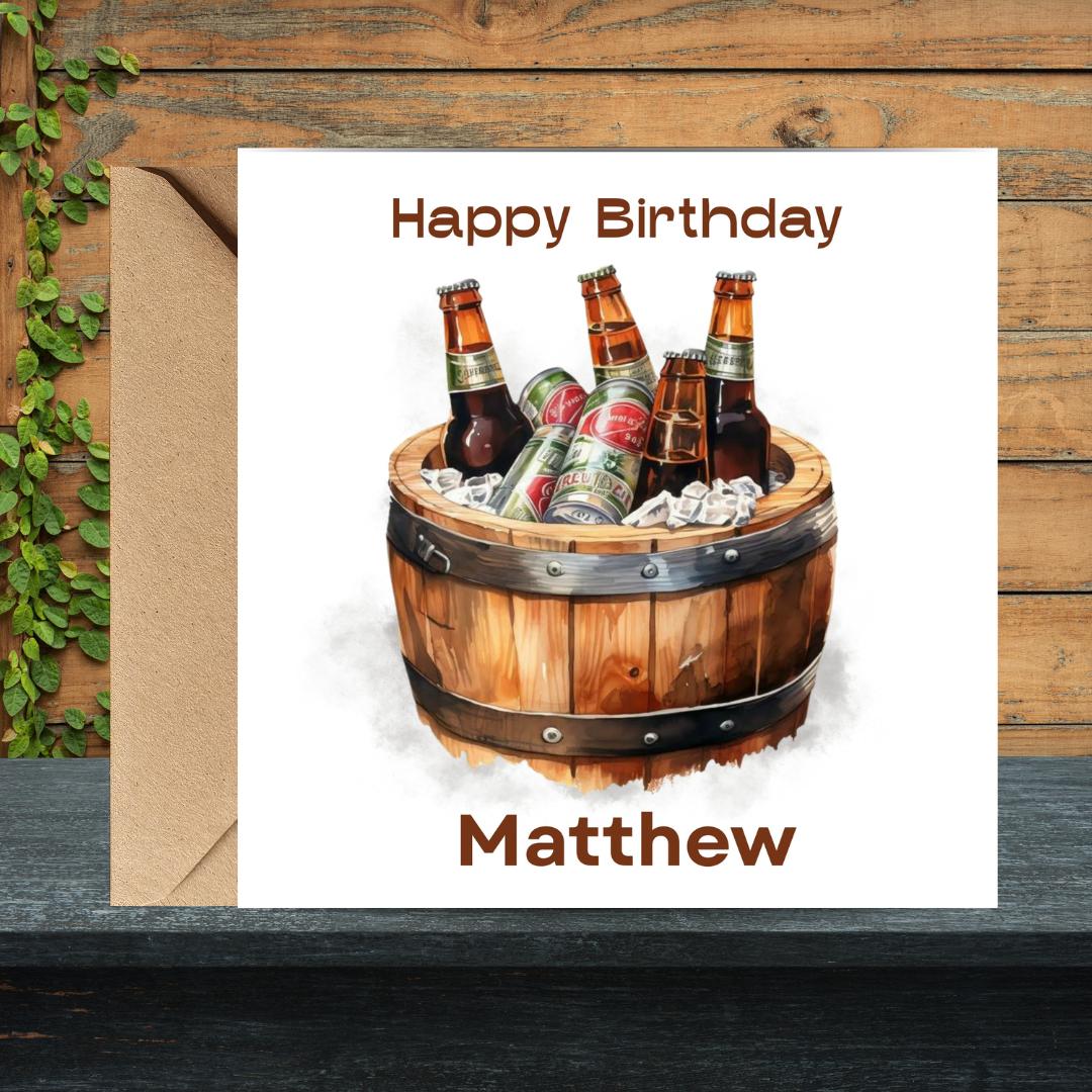 Personalized Beer Birthday Card for Men, Custom Name Humorous Greeting Card Dad Friend Son