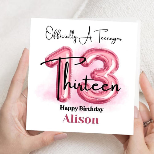 13th Birthday Card For Daughter Granddaughter Sister, Officially a Teenager Big Number Balloons 13